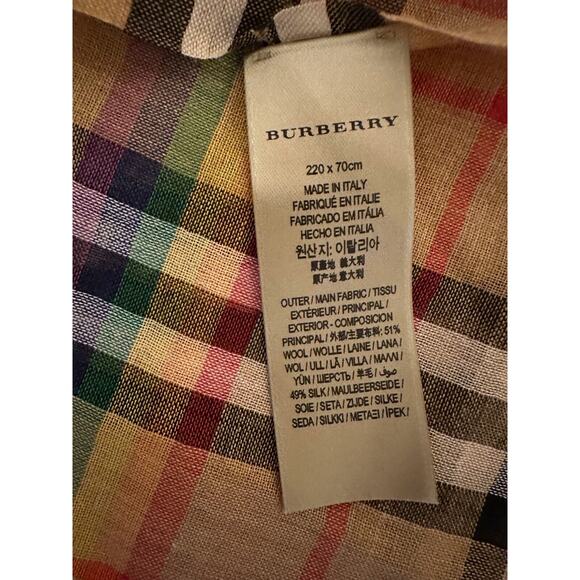 Burberry Rainbow Nova Check Wool And Silk Fringe Lightweight Scarf Wrap 87"x28" - Picture 12 of 16